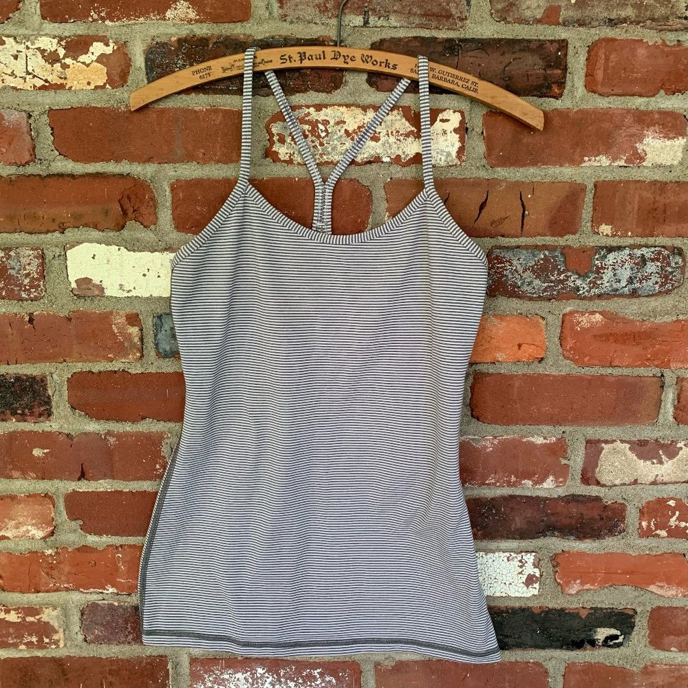 Lululemon Power Y Tank Grey & White Striped Stripe Size 6